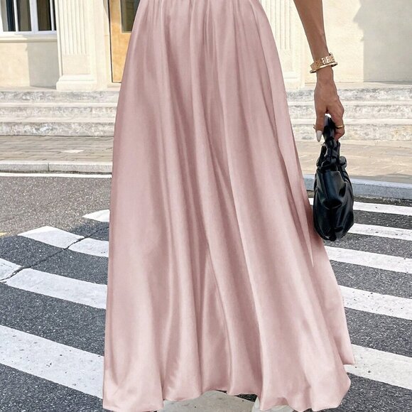 Pink Casual Women's Plain Color Pencil Skirt - Picture 11 of 11